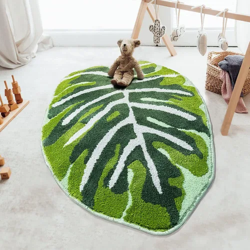 Vista 10 de Leaf - Alfombra de baño para niños, pequeña, bonita, alfombra de baño para guardería, alfombra larga antideslizante para dormitorio, habitación