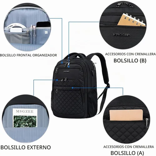 Vista 2 de KROSER Mochila de viaje para laptop, Acolchado, negro, 17 pulg., Moderno