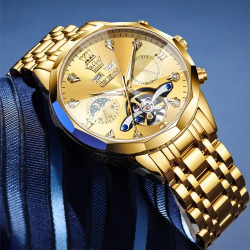 Vista 68 de OLEVS Reloj de pulsera automático con diseño de esqueleto para hombre, de lujo, con diamantes de lujo, de acero inoxidable, calendario, reloj