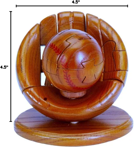 Vista 5 de CHH 6140 Rompecabezas 3D de madera de béisbol y guante de 4.5 pulgadas, acabado de madera oscura
