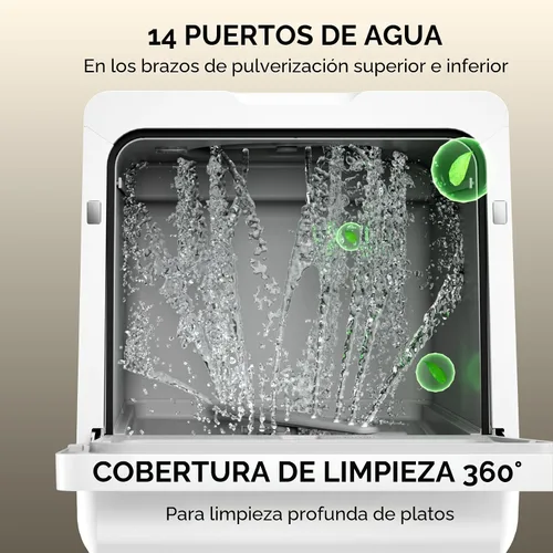 Vista 6 de Hermitlux Lavavajillas para encimera, 7 programas de lavado, mini lavavajillas portátil con tanque de agua integrado de 5 litros para apartamentos