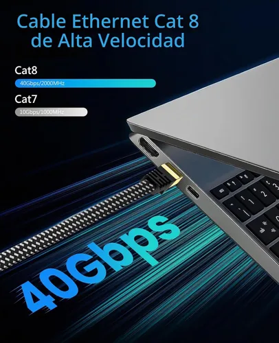 Vista 2 de ARISKEEN Cable Ethernet Cat 8 de 1 pie, paquete de 2 unidades, cable de conexión de red LAN Cat8 de alta velocidad, cable de Internet plano RJ45