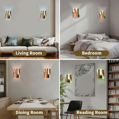 Vista 6 de Juego de dos apliques de pared con pilas, estilo retro, vintage, estilo años 70, líneas de póster, formas enchufables, accesorios de pared