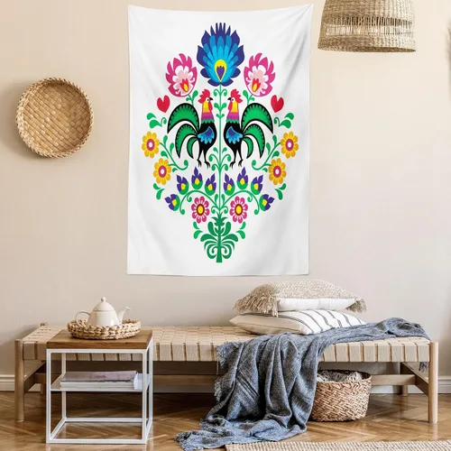 Vista 6 de Lunarable Tapiz Gallus, patrón pulido con gallos para jardín, feliz moda, celebración, primavera, eslava, Polonia, decoración para colgar