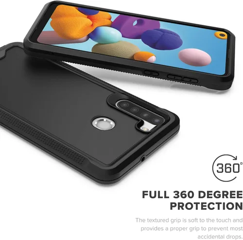 Vista 2 de ZIZO ION Series - Funda para Samsung Galaxy A21, probada contra caídas de grado militar con protector de pantalla de vidrio templado, color negro