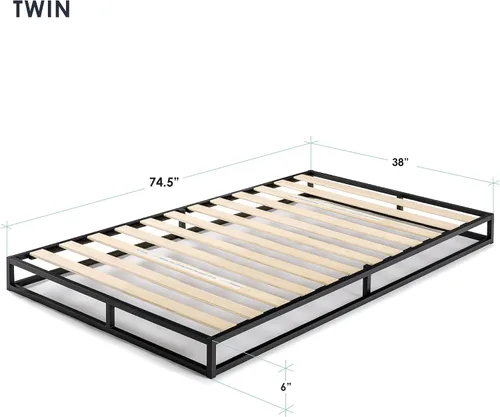Vista 2 de Mellow - Marco de cama con plataforma de metal, perfil bajo de 6 pulgadas, Metal, Negro