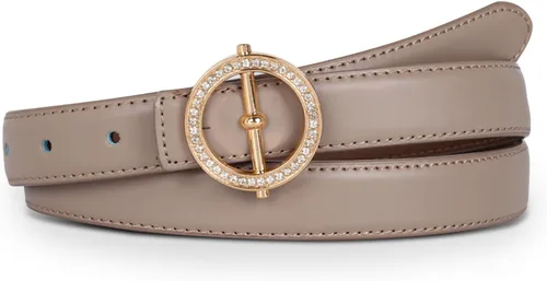 Vista 16 de Cinturón de cuero clásico con hebilla de metal para mujer con vestido de jeans