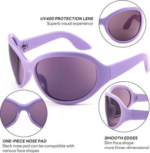 Vista 5 de FEISEDY Gafas de sol de moda de gran tamaño, clásicas, ovaladas, envolventes, con estilo, marco grande, sombra, gafas de mujer B2391