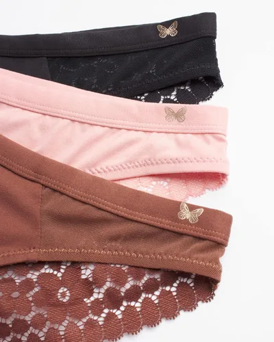 Vista 2 de Jessica Simpson Ropa interior para mujer - Paquete de 3 bragas Tanga de encaje de microfibra (S-XL)
