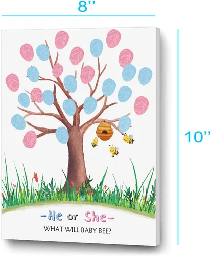 Vista 2 de ALodr Libro de invitados para baby shower, lienzo de árbol de huellas dactilares, libro de invitados con huellas dactilares con temática de abeja