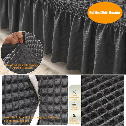 Vista 3 de Funda para sofá de 1 pieza para sofá de 1, 2, 3, 4, con falda, duradera, lavable, de alta elasticidad, fácil ajuste, protector universal de muebles