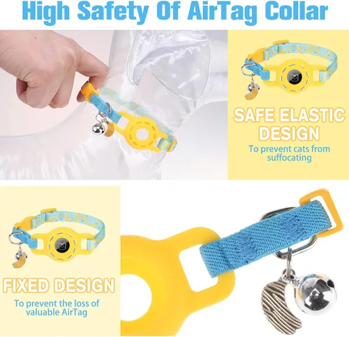 Vista 4 de BINGPET AirTag - Collar de gato con campanas, collar elástico de seguridad mejorado con soporte para collar de gato Airtag, collares de gato