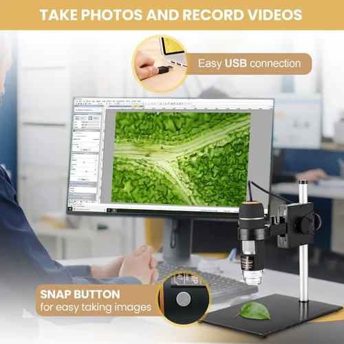 Vista 5 de AmScope UTP200X003MP Microscopio digital USB de 2 MP, aumento de 200X 10X-200X Rango de Aumento 003MP Sensor CMOS USB 2.0 Conectividad LED Anillo
