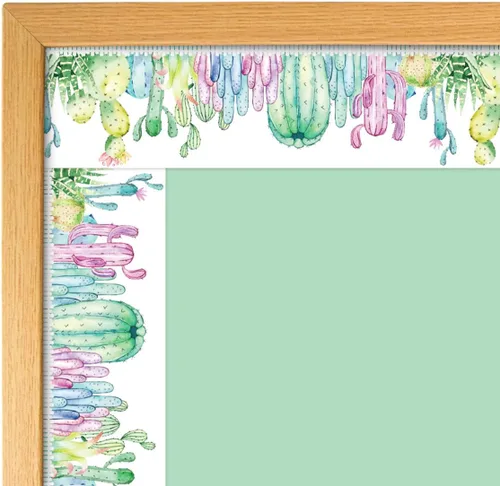 Vista 4 de Ceiba Tree Tablón de anuncios de cactus de acuarela, borde recto, borde para decoración de aula, pizarra blanca