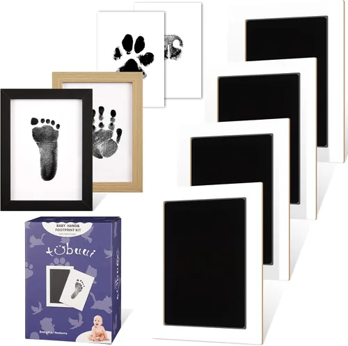 Vista 11 de Kit de huellas de bebé de 2 parques con 1 marco de madera, kit de huellas y manos sin tinta, sin ensuciar, almohadillas de tinta de tacto limpio