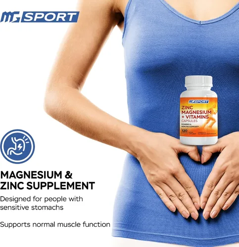 Vista 5 de MgSport ZMA Suplemento con zinc y magnesio clínicamente probado para alta absorción - Mejorado con vitaminas B6 B9 para la recuperación muscular