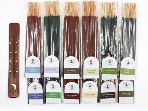 Vista 2 de Hosley Paquete de 480 varillas de incienso surtidas, 12 aromas, incluyendo Nag Champa, lavanda, sangre de dragón, bolsa de agarre, ideal
