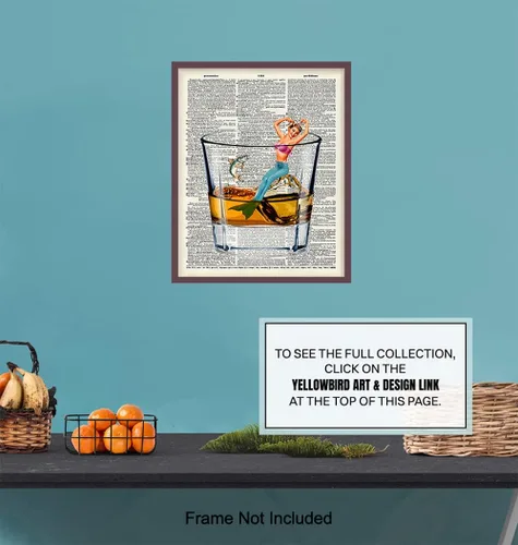 Vista 7 de Bar Man Cave Mermaid Decor – Arte de pared de whisky escocés – Decoración de pared de pescado para hombres, chicos – Impresión divertida para beber