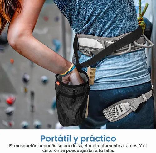 Vista 5 de MoKo Rock Climbing Chalk Bag, Bouldering Chalk Pot Bucket with Adjustable Belt & Carabiner Drawstring Climbing Gear for Rock Climbing Weight Lifting