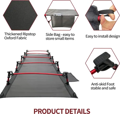 Vista 2 de Sutekus Cuna portátil para acampar, catre de dormir ultraligero para mochileros, para senderismo, viajes, playa, montañismo (negro)