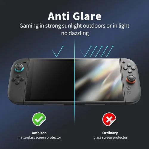 Vista 2 de Ambison Paquete de 2 protectores de pantalla de vidrio con acabado mate compatibles con Nintendo Switch 2 modelo 2025 de 7.9 pulgadas