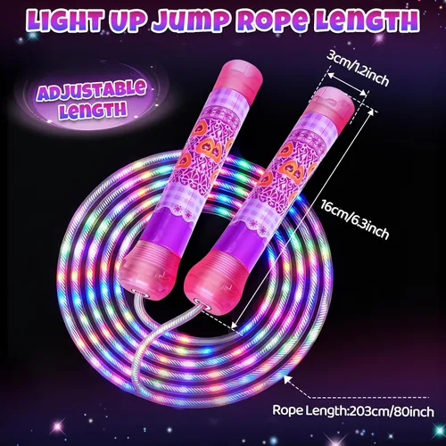 Vista 6 de 2 Pack LED Jump Rope for Kids Colorful Skipping Rope Light Up Ropes for Girls Boys Fitness Exercise & Lights Dancing & Night Party Favors