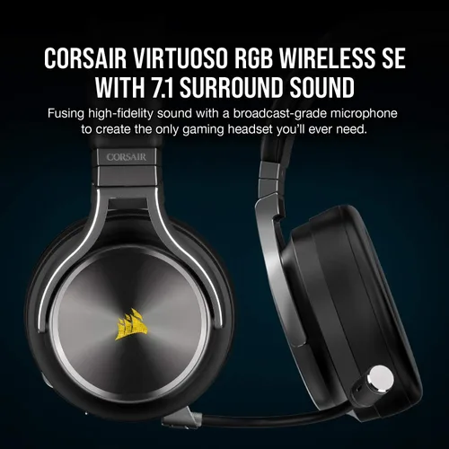 Vista 2 de Corsair CA-9011180-NA Virtuoso RGB - Auriculares inalámbricos para juegos - Sonido envolvente 7.1 de alta fidelidad con micrófono de calidad