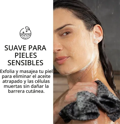 Vista 3 de Toalla exfoliante para la cara y el cuerpo - Toalla exfoliante japonesa con fibras hexagonales, exfoliante corporal con 2 lados para frotar y lavar