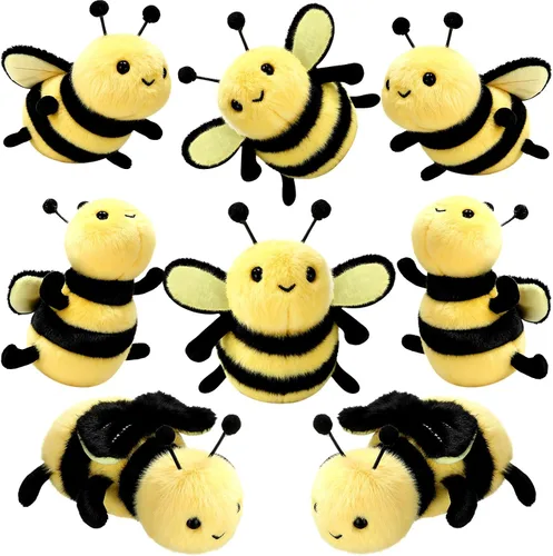 Vista 8 de Sratte 8 piezas 9.99 centímetros de abejas de peluche de 3.94 pulgadas, abeja pequeña de peluche suave, abeja de miel de peluche, llaveros