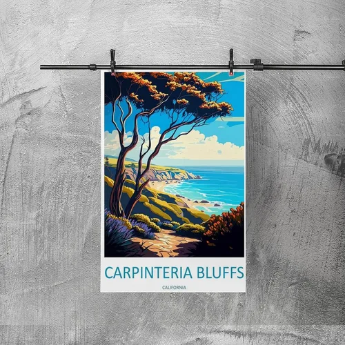 Vista 3 de Carpinteria Bluffs California - Póster de viaje vintage de paisaje de 08 x 12 pulgadas (7.9 x 11.8 in), lienzo artístico y lienzo para pared, póster