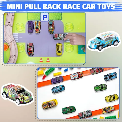 Vista 6 de Jenaai 100 unidades de mini autos de juguete para tirar hacia atrás a granel, autos de carreras fundidos a presión, recuerdos de fiesta para niños