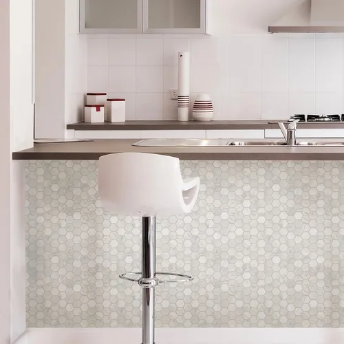 Vista 4 de In Home InHome NH2359 - Azulejos hexagonales de mármol para salpicaduras, color blanco y blanco roto
