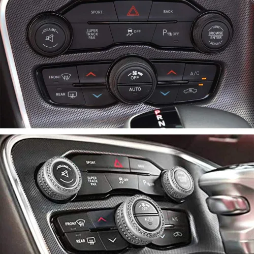 Vista 2 de Keptrim Bling Crystal Rhinestone AC Interruptor de aire acondicionado Botón de perilla de afinación de volumen Anillo para Dodge Challenger Charger