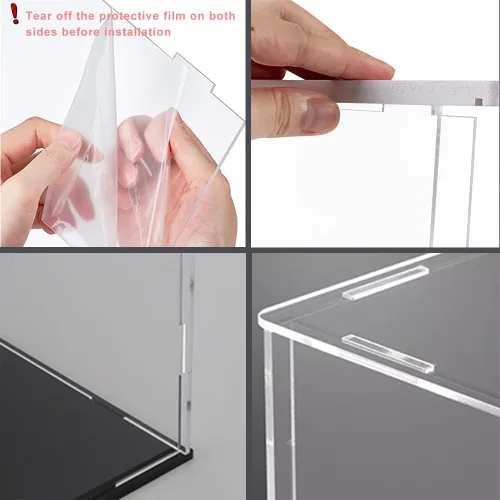 Vista 5 de Vitrina de acrílico transparente para coleccionables, caja de exhibición de acrílico con base, escaparate organizador de protección a prueba