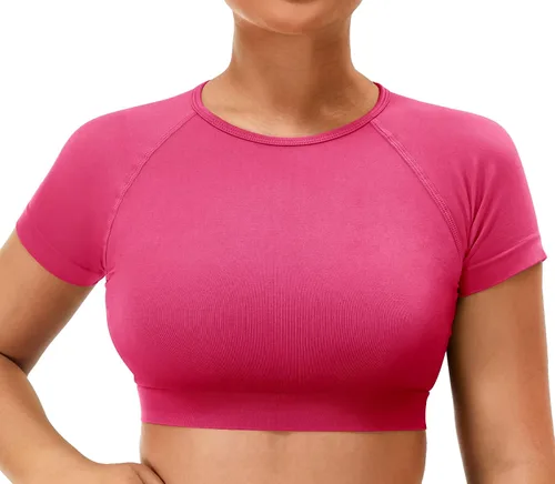 Vista 3 de YEOREO Amplify - Camiseta de manga corta sin costuras para mujer, para entrenamiento, gimnasio, yoga, camisetas atléticas
