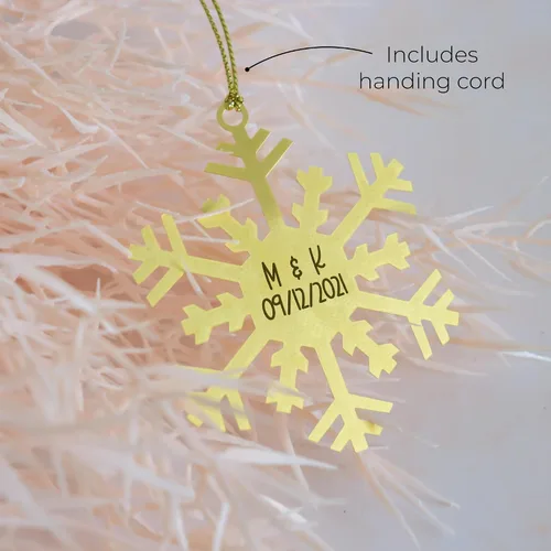 Vista 7 de Juego de adornos navideños personalizados para decoración navideña, copos de nieve de metal personalizados y bolas de árbol, regalos para familia