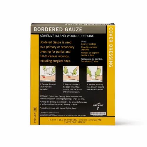 Vista 4 de Medline Gasa con bordes, 6" x 6" adhesivo isla herida apósito, estéril, 15