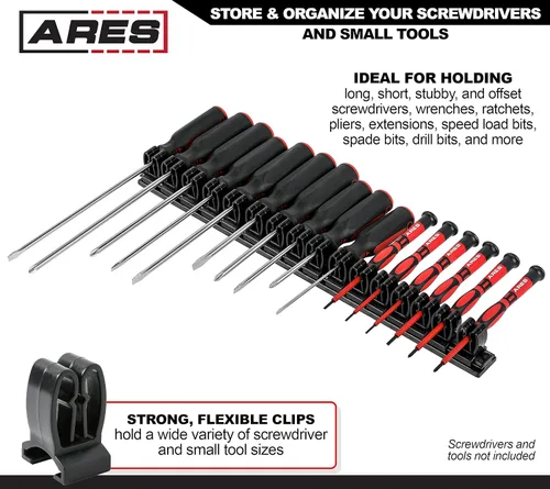 Vista 3 de ARES 62026 - Soporte para herramientas de mano negro de 16.5 pulgadas, riel de aluminio almacena hasta 16 destornilladores o herramientas pequeñas