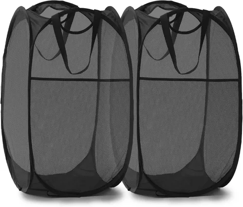 Vista 20 de Cesta de malla desplegable para ropa sucia con asas duraderas - Cesta plegable portátil para dormitorio, baño y viajes (negro)