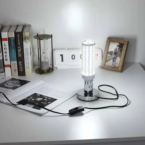 Vista 5 de Lámpara de mesa industrial, pequeña base de enchufe de luz de escritorio de metal pulido, soporte de bombilla de rosca Edison vintage E26/E27, cable