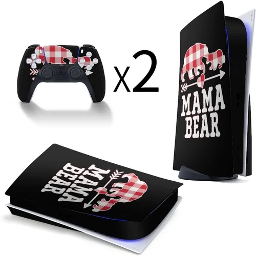 Vista 4 de Buffalo Plaid Mama Bear Skin para P-S-5 Disc Edition Controller Calcomanía para consola y controladores Proctor