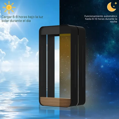 Vista 3 de Grand patio Aplique de pared solar al aire libre con estante y jardinera, lámpara de pared impermeable con LED para decorar con veta de madera