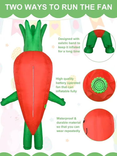 Vista 3 de Disfraz inflable de zanahoria de Pascua para adultos, divertido disfraz de frutas y verduras para hombres y mujeres, fiesta de cosplay de Pascua