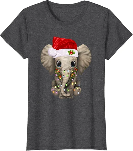 Vista 6 de Lindo elefante de Navidad luz divertido elefante amante de Navidad regalo camiseta Negro