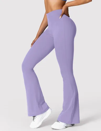 Vista 3 de YEOREO Leggings acampanados para levantamiento de glúteos, pierna ancha, cintura alta, 31.5 pulgadas, pantalones de yoga para entrenamiento