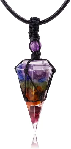 Vista 8 de Collar de 6 facetas de cristal de chakra de Reiki y piedra curativa, colgante de cristal puntiagudo, collar de cuerda ajustable para mujeres