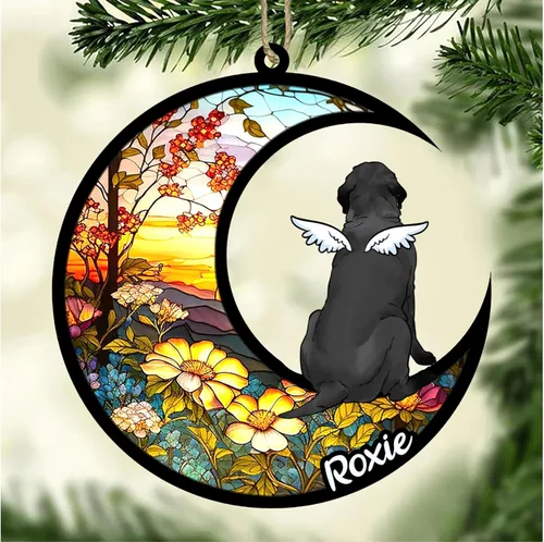 Vista 808 de LOVELYPOD Adorno de Navidad personalizado para perro Basset Hound (marrón) Basset Hound (marrón) adorno para atrapasoles de perro, razas de perros