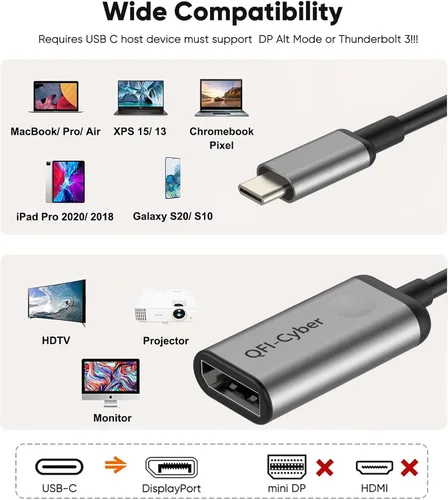 Vista 2 de Adaptador USB C a DisplayPort (4K), aluminio, convertidor portátil