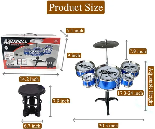 Vista 2 de Juego de tambor para niños, instrumento de percusión educativo para niños, juguete estimulante de la creatividad de los niños, juguete de jazz