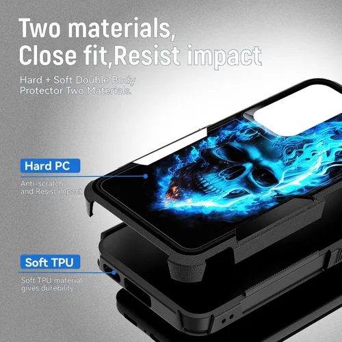 Vista 181 de Funda para Galaxy A14 5G, resistente de doble capa híbrida de policarbonato duro, goma suave, a prueba de golpes, funda protectora resistente